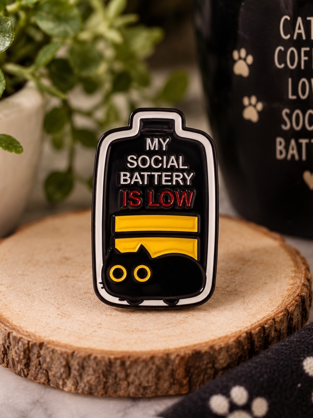 Social Battery Is Low Black & Yellow Collectible Enamel Pin/Brooch New